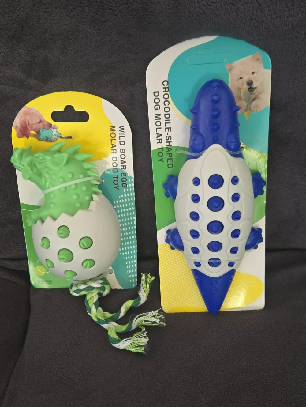 Green Wild Boar Egg & Blue Crocodile Dog Chew Molar Toy Duo